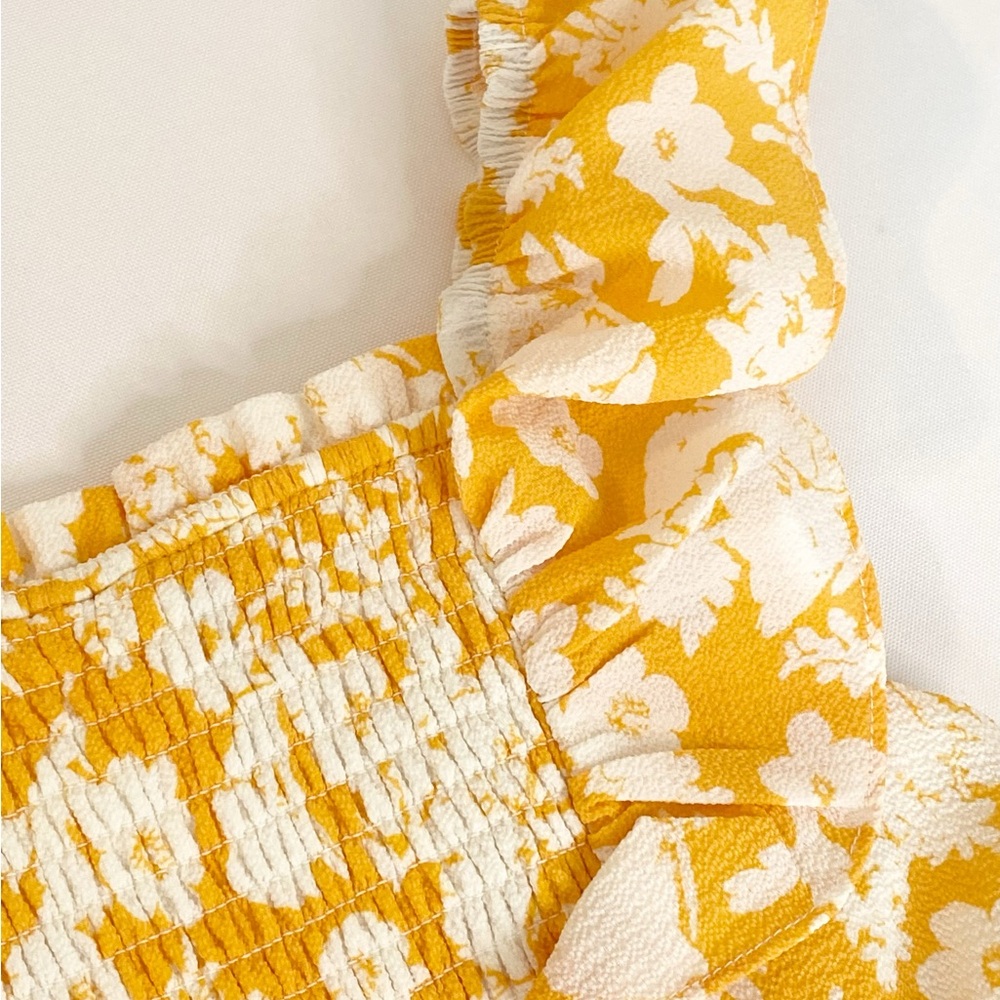 Rare Editions Girls Floral Romper | Yellow & White | Size 8